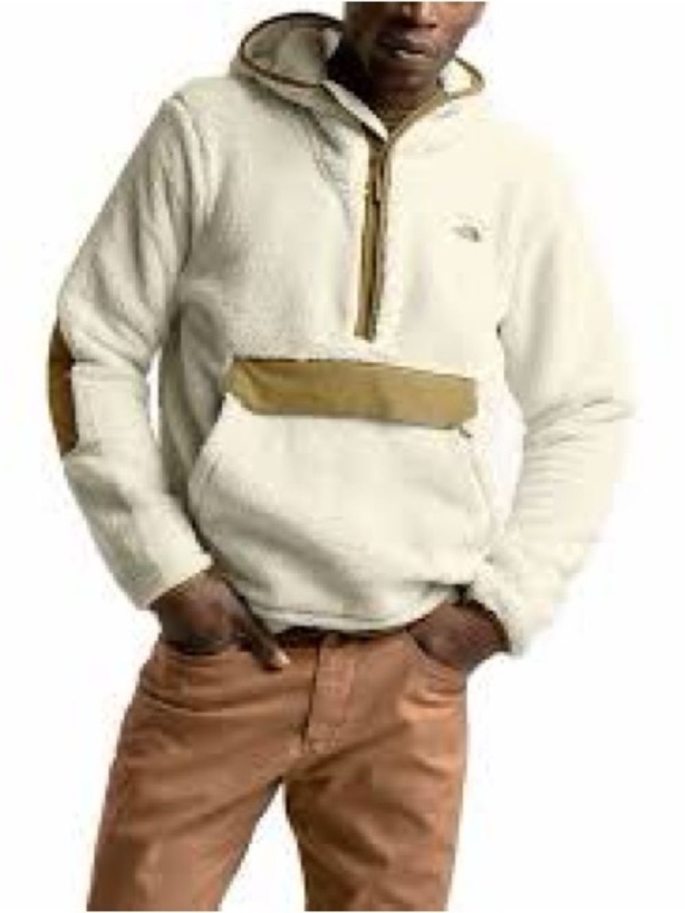 North Face Campshire Men's Cream Sherpa Half-Zip Hoodie with Tan Accents M